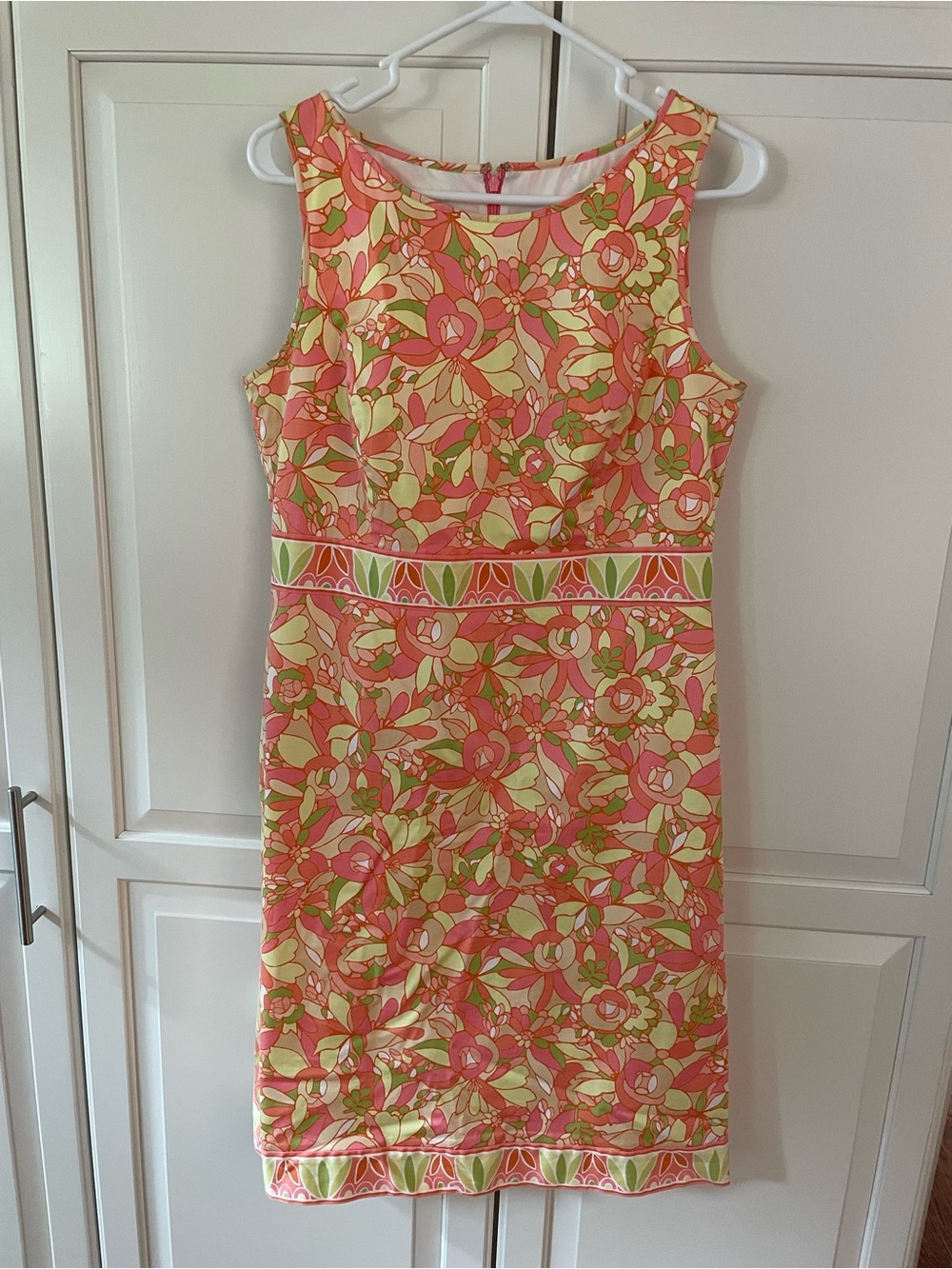 Sigrid Olsen Coral, Pink and Green Floral Sheath Dress